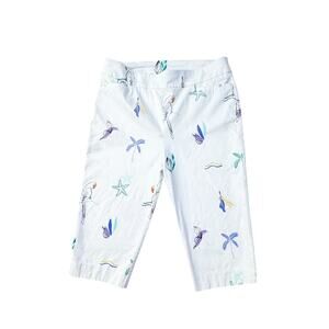 Chico's Tropical Print Pedal Pusher Capri Pants White Multi Color Size 10